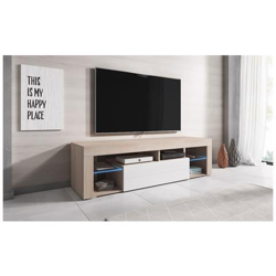 Mobile Da Soggiorno Mobile Tv Porta ''titan'' Con Led Blu - 140 Cm - Rovere Chiaro / Bianco en oferta