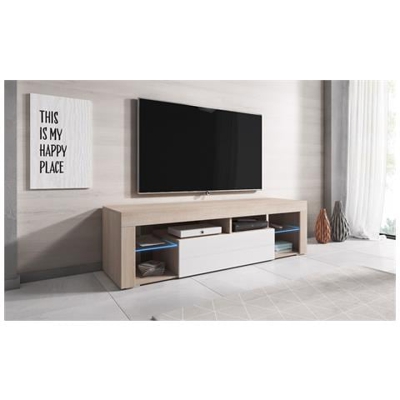 Mobile Da Soggiorno Mobile Tv Porta ''titan'' Con Led Blu - 140 Cm - Rovere Chiaro / Bianco