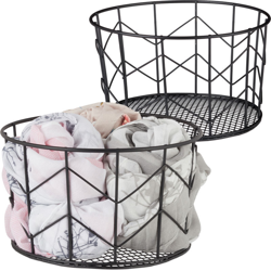 2 Cestini Rotondi, Vintage, Contenitore per Vestiti e Accessori, Decorativo, in Metallo, 21,5 cm, Colore Nero - RELAXDAYS en oferta