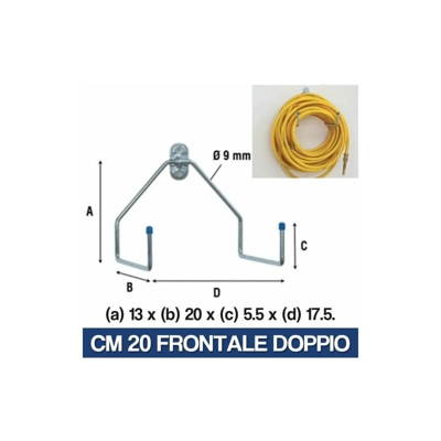 Marca - GANCIO A MURO PARETE MULTIUSO APPENDI ROTOLONE TUBO ATTREZZI OFFICINA 35040V CM 20 FRONTALE DOPPIO (29251)