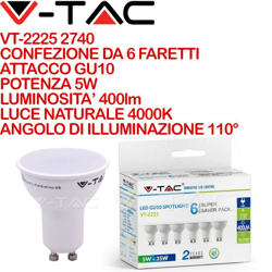 Faretto LED GU10 5W 110° Copertura Satinata 4000K (Box 6 Pezzi) - V-tac precio