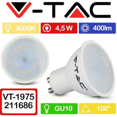 Faretto LED GU10 5W 110° Copertura Satinata 4000K - V-tac
