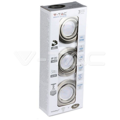 Faretto LED V-TAC da Incasso Rotondo 5W GU10 Colore Nichel Satinato 6400K (3 Pezzi)