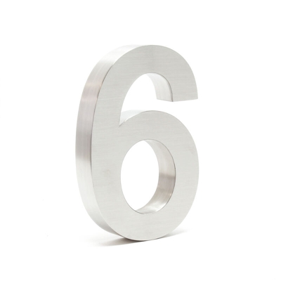 Numero civico in 3D "6" acciaio inossidabile 20cm carattere Arial antiruggine - WILTEC