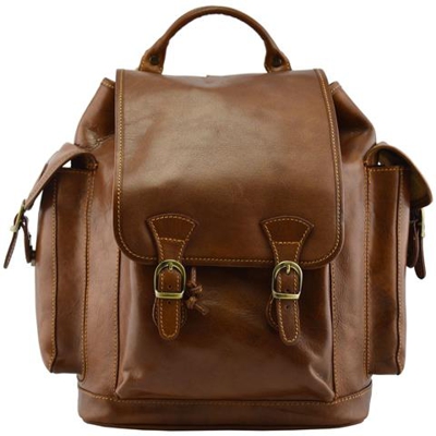Zaino In Vera Pelle Colore Naturale - Pelletteria Toscana Made In Italy - Zaino