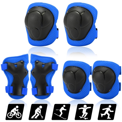 6 set di protezioni per pattinaggio a rotelle per bambini, Ginocchiere * 2, protezioni per il polso * 2, protezioni per le mani * 2, blu - ASUPERMALL