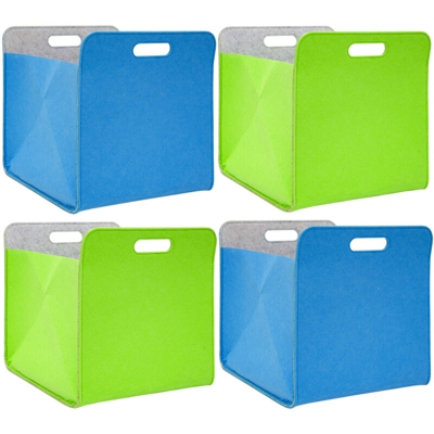 4 Scatole di Feltro 33x33x38 cm Cesto Borsa per Scaffali Ikea Kallax Verde Blu - DUNEDESIGN
