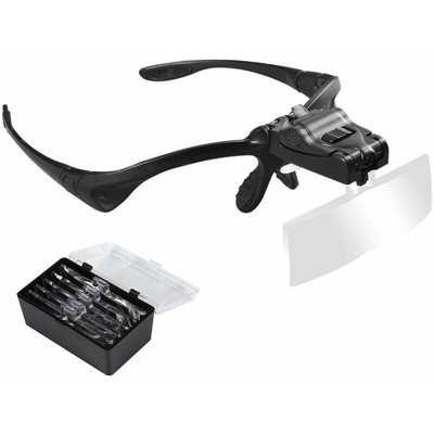 Occhiali lente ingrandimento 5 lenti con luce 2 led visiera precisione 9892B - BS