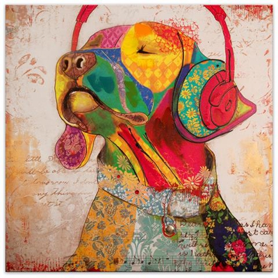 Labrador Pop Art Quadro, stampa moderna su tela con decorazioni in rilievo fatte a mano e montata su telaio estetico alto AS327X1