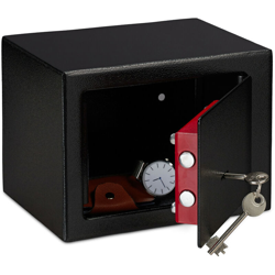 Cassaforte Mobile con Chiave, Serratura Doppia, a Parete o a Pavimento, Mini Safe,HLP 17x23x17,Cassetta; nero - RELAXDAYS precio