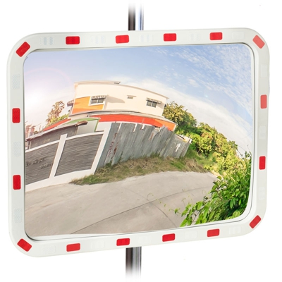 Relaxdays - Specchio Convesso,HxL 60x80 cm, Resistente alle Intemperie,Infrangibile,Plastica ABS,Rettangolare,bianco/rosso