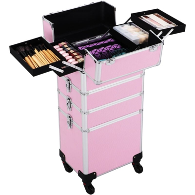 Yaheetech Trolley Valigia Make up per Estetista Parrucchiere Professionale Beauty Case Grande Porta Trucchi Cosmetici da Viaggio 34 x 25,5 x 100 cm