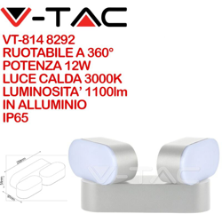 V-TAC VT-814 Lampada LED 12W da parete bianco teste ruotabili wall light bianco caldo 3000K IP65 - SKU 8292 en oferta