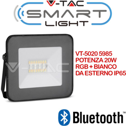 Smart Home VT-5020 Faro led 20W Bluetooth slim alluminio nero RGB+3IN1 dimmable gestione smartphone - sku 5985 - V-tac en oferta
