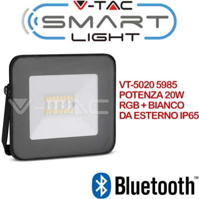 Smart Home VT-5020 Faro led 20W Bluetooth slim alluminio nero RGB+3IN1 dimmable gestione smartphone - sku 5985 - V-tac