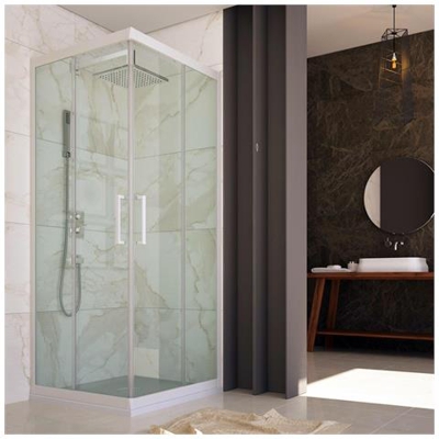 Box Doccia Angolare In Pvc 100x100 Cm H190 Vetro Trasparente Mod. Lite Profilo Bianco