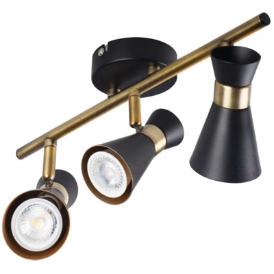 faretto parete mileno 220-240 volt 3 luci CE GU10 IP20 interno nero-oro orientabile kan 29116 - KANLUX