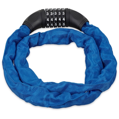 Lucchetto a Combinazione per Bicicletta, Codice a 5 Cifre, in Acciaio, 120 cm di Lunghezza, Blu - RELAXDAYS
