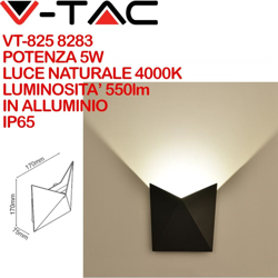 V-TAC VT-825 Lampada LED COB 5W da parete alluminio nero wall light bianco naturale 4000K IP65 - SKU 8283 en oferta