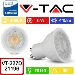 PRO VT-227D Lampadina spot led chip samsung SMD 6,5W GU10 bianco naturale 4000K dimmable - SKU 196 - V-tac en oferta