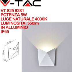 V-TAC VT-825 Lampada LED COB 5W da parete alluminio bianco wall light bianco naturale 4000K IP65 - SKU 8281 características
