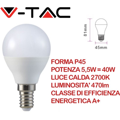 Lampadina a LED E14 P45 5.5W 3000K° - V-TAC