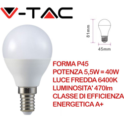 Lampadina LED E14 5,5W P45 6400K - V-tac precio