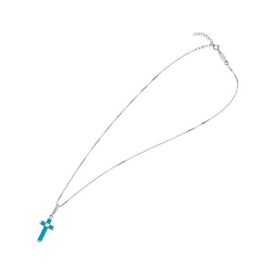 Collana Croce - Ciondolo, Pendente - da Donna - Azzurro in Argento, Zircone, Smalto, 44,5 cm - OTTAVIANI BY HOMEMANIA