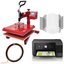 Kit Per Sublimazione Pressa A Caldo Termopressa Transfer Basculante - 38x38 & Stampante Sublimatica Eco Tank & 10 Mascherine Personalizzabili en oferta