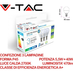 Lampadina LED E14 5,5W P45 2700K (Box 3 Pezzi) - V-tac en oferta