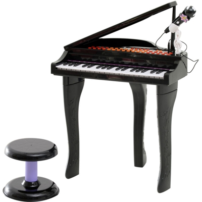 Homcom Mini Pianoforte Giocattolo per Bambini con Microfono e Sgabello, Nero
