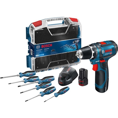 Bosch Trapano avvitatore a batteria PS GSR 12V-15, 2x2,0Ah + 6x cacciavite - 0615990L22