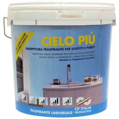 Vernice idropittura traspirante semilavabile 'cielo piã™' lt.14 bianco opaco - Salone