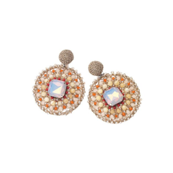 Orecchini Fantasia - Gioielli - da Donna - Rosa in Zinco, Ottone, Macrame', Cristallo, Strass, 7,2 x 9,2 cm - OTTAVIANI BY HOMEMANIA en oferta