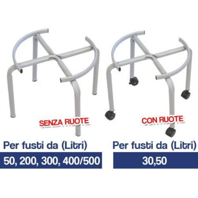 Supporto Carrello Treppiede Piedistallo Per Contenitore Botte Fusto Olio 16382V Ø 32 Lt 30 C/Ruote (16382) - METALLURGICA FURIOSI