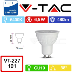 Faretto LED Chip Samsung GU10 6,5W 38° 6400K - V-tac en oferta
