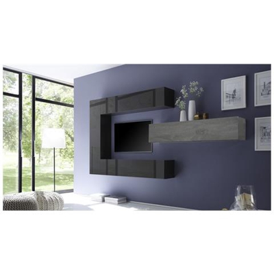 Cube 2 C - Parete Attrezzata Rovere Grigio E Antracite Laccato Lucido