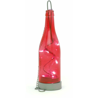 Bottiglia decorativa in vetro da giardino con 8 luci LED, colore rosso - DMAIL