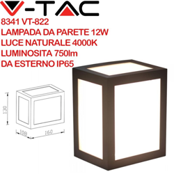 V-TAC VT-822 Lampada applique LED 12W wall light cube nero bianco naturale 4000K - sku 8341 características