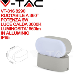 Applique Led Da Parete Dayna 6W 3000K Carcassa Grigia Ovale Orientabile 360 Gradi IP65 SKU-8290 - V-TAC en oferta