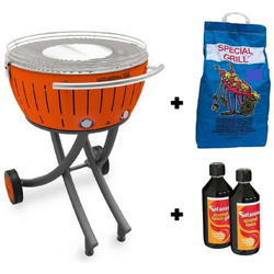 Barbecue XXL con Ruote - Starter Kit BBQ con 2kg di Carbonella e Gel Accendifuoco 500ml - Arancione en oferta