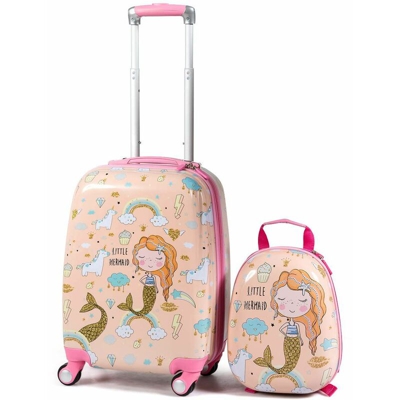 Set 2 Pezzi Bagagli per Bambini con Disegni di Serena, Valigia Trolley:50 x 33 x 23cm e Zaino: 32 x 24 x 13cm (Sirena) - COSTWAY