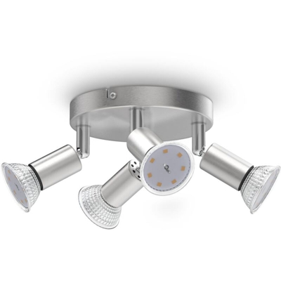 B.K.Licht, Plafoniera con Faretti LED da soffitto orientabili, Luce calda, include 4 lampadine GU10 da 3W, 250Lm, diametro 18cm, lampada da soffitto