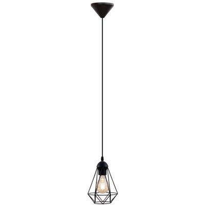 Lampadario vintage, adatto per lampadina E27 non inclusa max 40W, metallo nero, altezza totale 1,1m, lampada a sospensione per salotto o sala da