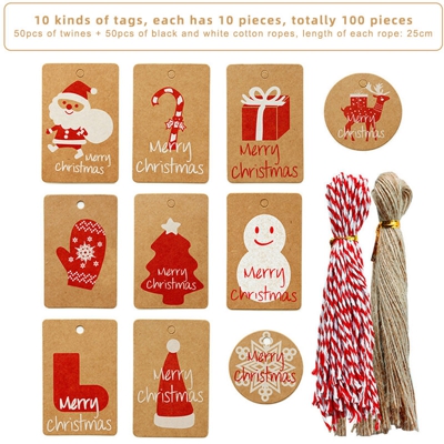 tag Natale insieme con il pacchetto contenente 100 allacciatura corda di canapa - ASUPERMALL
