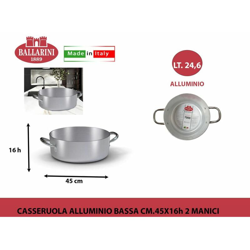 Ballarini Paolo&figli - Ballarini 7016.45 - Casseruola Bassa in Alluminio Puro 99%, 45 cm, 24,6 L - BIGHOUSE IT en oferta