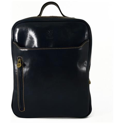 Zaino In Vera Pelle Con Tasche Frontali Colore Blu - Pelletteria Toscana Made In Italy - Zaino