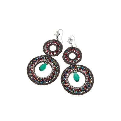 Orecchini Fantasia - Gioielli - da Donna - Nero in Zinco, Ottone, Macrame', Cristallo, Perline, 5,3 x 11 cm - OTTAVIANI BY HOMEMANIA