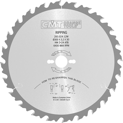 Cmt Orange Tools - 293.024.12M LAMA CIRCOLARE C/LIMITATORE L/VENA HW 300x3.2/2.2x30 Z24 ATB