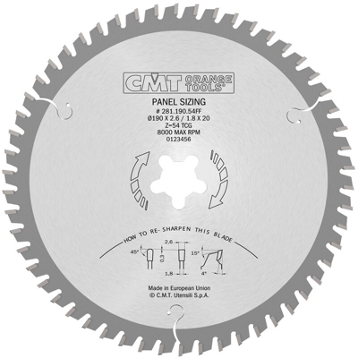 Cmt Orange Tools - 281.190.54FF LAMA DENTE TRAPEZOIDALE HW 190x2.6/1.8x20FF Z54 TCG 4POS
